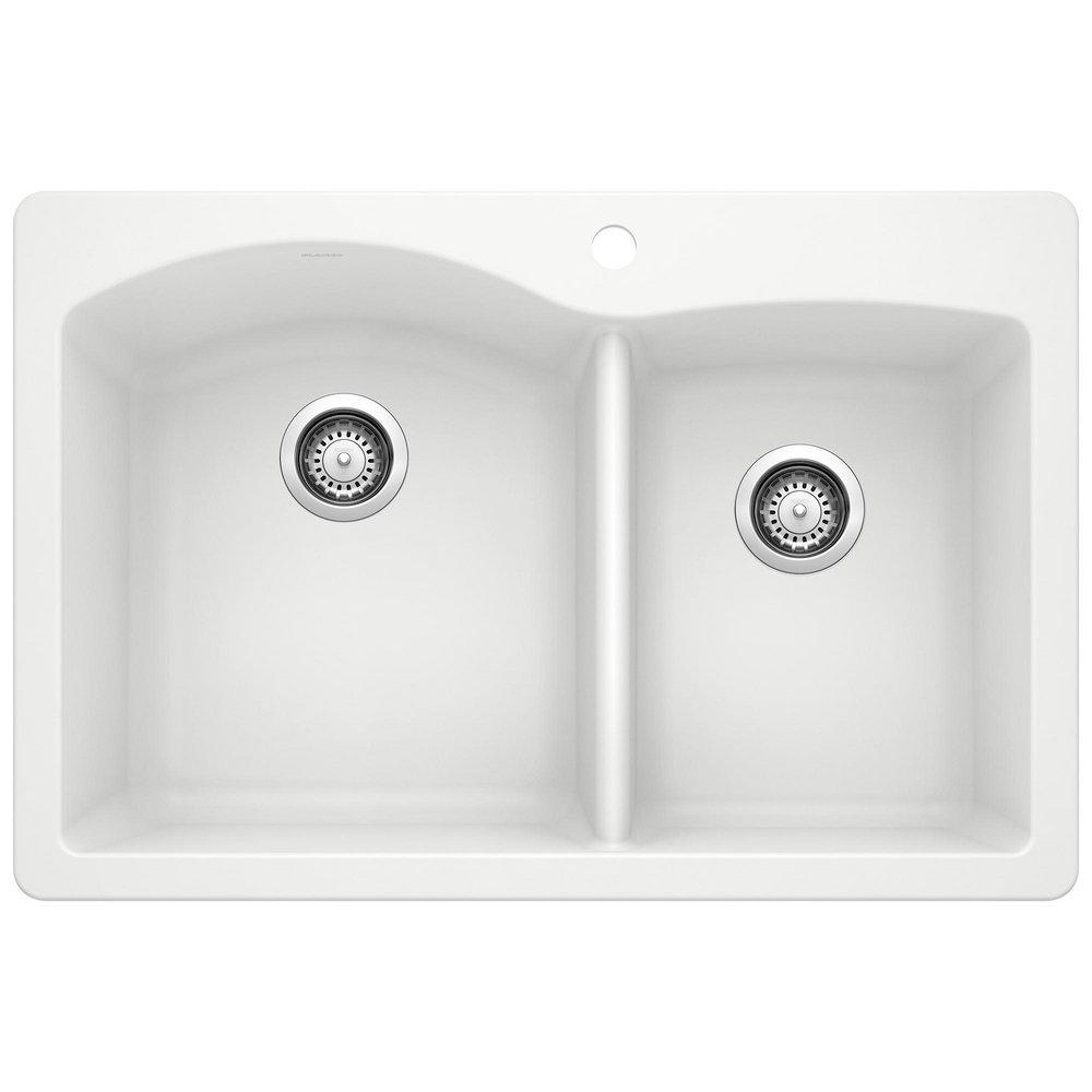 BLANCO White 33 x 22 in. 1 Hole Composite Double Bowl Dual Mount Kitchen Sink 