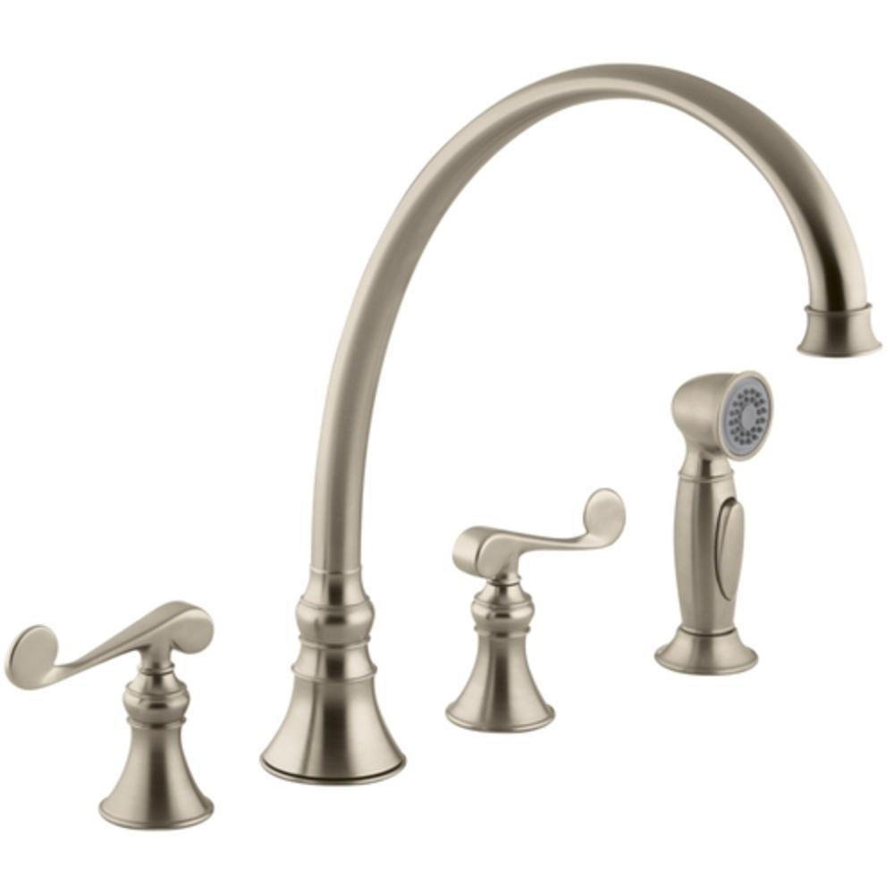 KOHLER Vibrant&reg; Brushed Bronze 1.5 gpm Double Lever Handle Deckmount Kitchen Sink Faucet High Arc Spout 