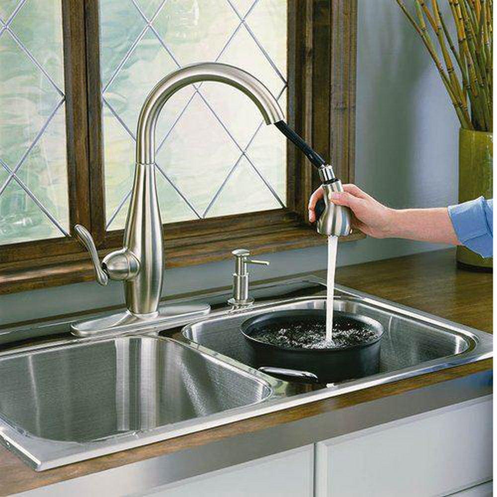 KOHLER Vibrant&reg; Brushed Nickel 3-Hole Pull-Out Kitchen Sink Faucet with Single Lever Handle 