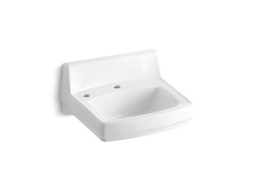 KOHLER White 1-Hole 1-Bowl Wall Mount Rectangular Bathroom Sink (Less Overflow) 