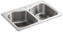KOHLER Stainless Steel 33 x 22 in. Stainless Steel Double Bowl Drop-in Kitchen Sink with Sound Dampening 
