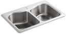 KOHLER Stainless Steel 33 x 22 in. Stainless Steel Double Bowl Drop-in Kitchen Sink with Sound Dampening 