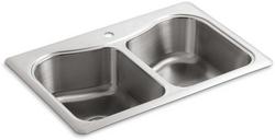 33 in. Drop-in Stainless Steel Double Bowl Kitchen Sink