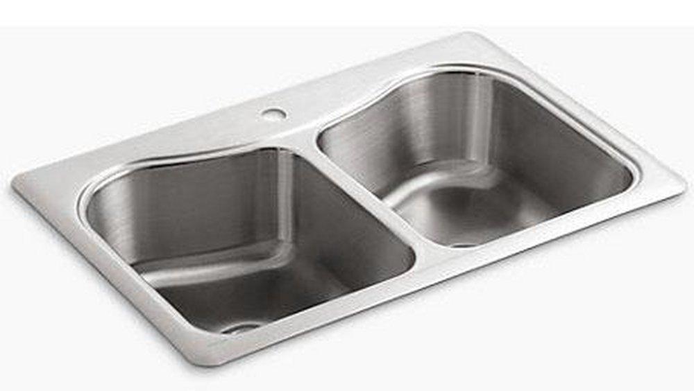 KOHLER Stainless Steel 33 x 22 in. Stainless Steel Double Bowl Drop-in Kitchen Sink with Sound Dampening 