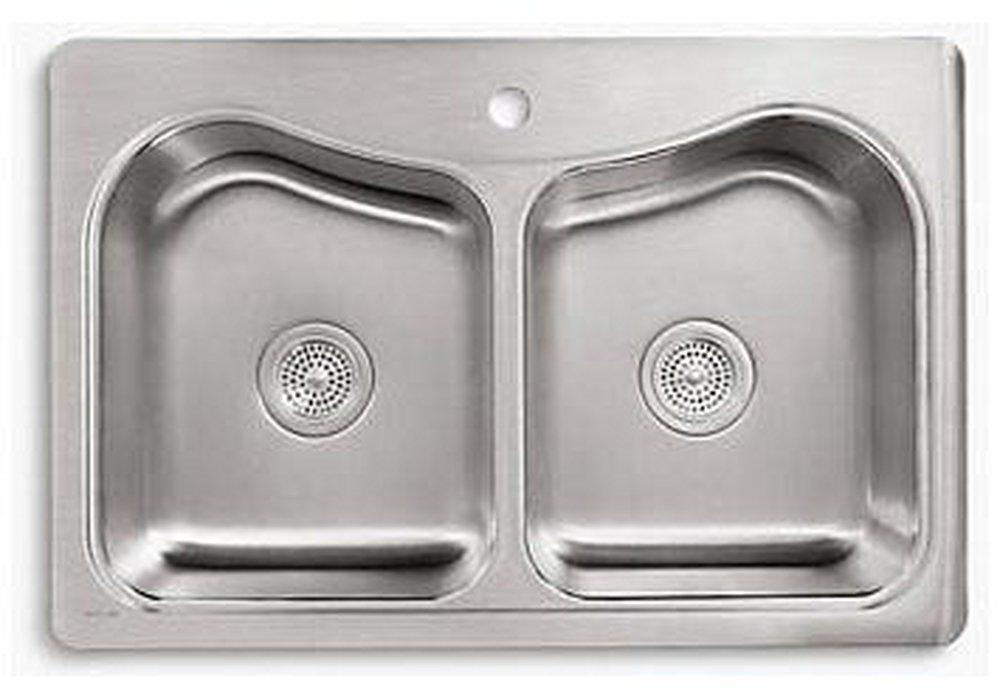 KOHLER Stainless Steel 33 x 22 in. Stainless Steel Double Bowl Drop-in Kitchen Sink with Sound Dampening 