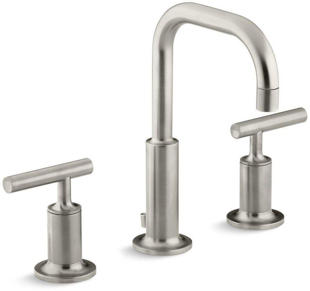 KOHLER Vibrant Brushed Nickel Two Handle Widespread Bathroom Sink Faucet with Metal Pop-Up Drain Assembly 