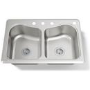 KOHLER Stainless Steel 33 x 22 in. Stainless Steel Double Bowl Drop-in Kitchen Sink with Sound Dampening 