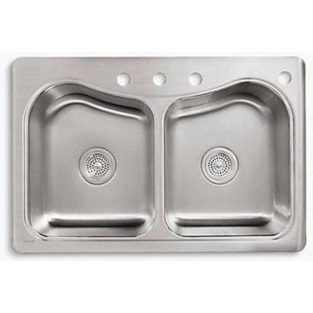 KOHLER Stainless Steel 33 x 22 in. Stainless Steel Double Bowl Drop-in Kitchen Sink with Sound Dampening 