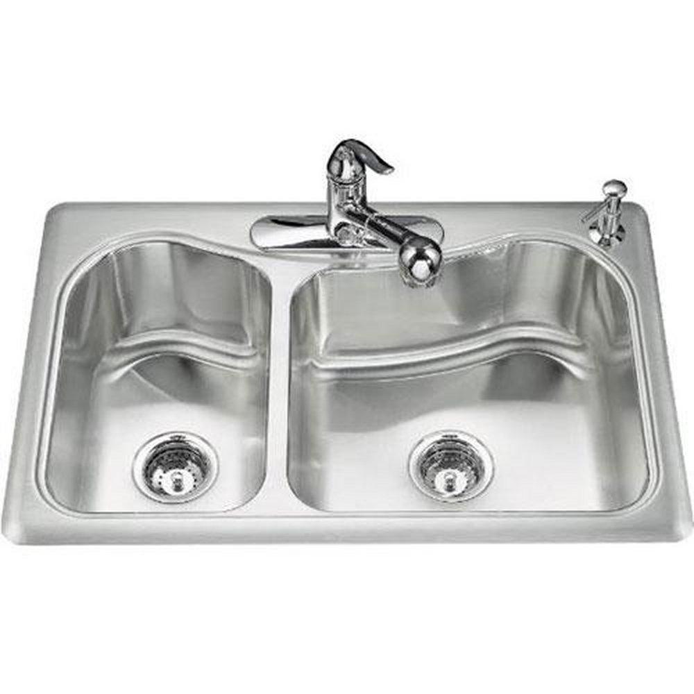 KOHLER Stainless Steel 33 x 22 in. Stainless Steel Double Bowl Drop-in Kitchen Sink 