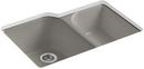 KOHLER Cashmere 33 x 22 in. 4 Hole Cast Iron Double Bowl Undermount Kitchen Sink 