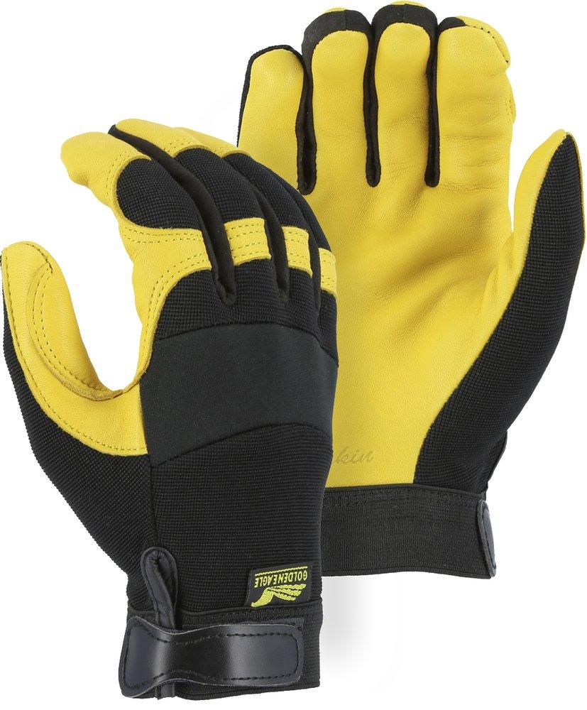 Majestic Glove Black Deerskin, Rubber and Velcro Mechanics Reusable Gloves in Black and Gold 
