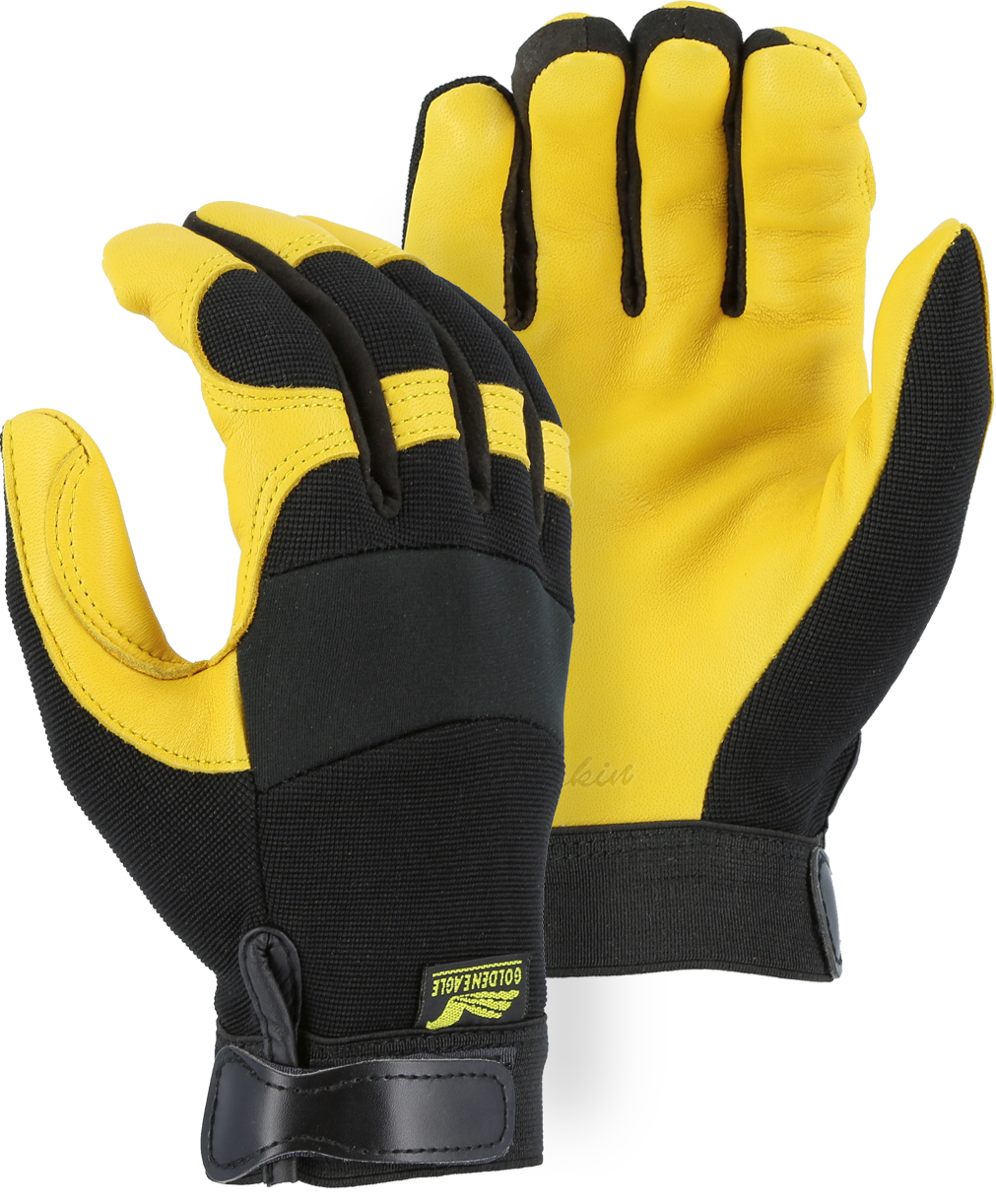 Majestic Glove Black Deerskin, Rubber and Velcro Mechanics Reusable Gloves in Black and Gold 