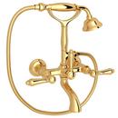 Two Handle Wall Mount Tub Filler with Handshower in Inca Brass