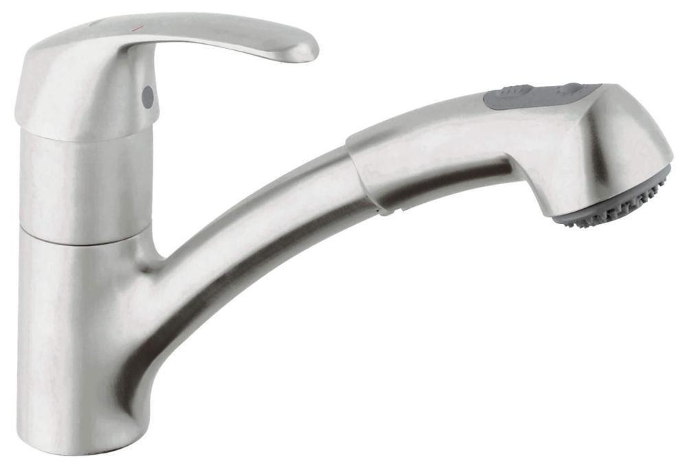 GROHE RealSteel&reg; Single Handle Monoblock Pull Out Kitchen Faucet 
