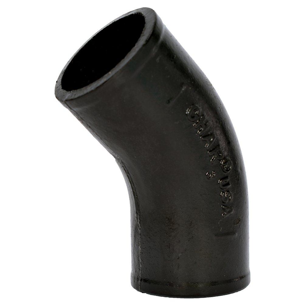 Black No Hub 45 Degree Cast Iron 1/8 Bend 