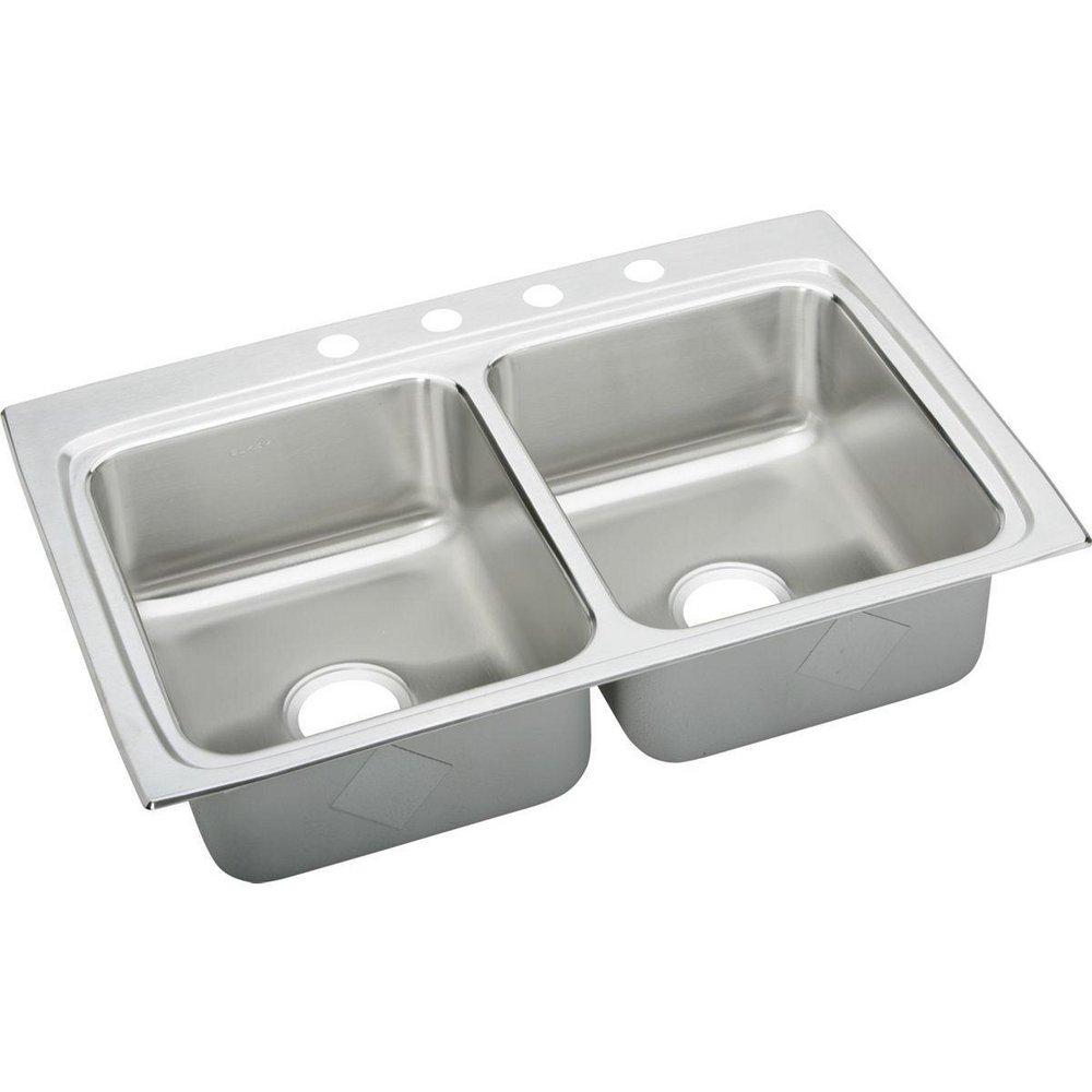 Elkay Lustrous Highlighted Satin 4-Hole 1-Bowl Topmount or Drop-In Kitchen Sink with Full Spray Sides and Bottom 