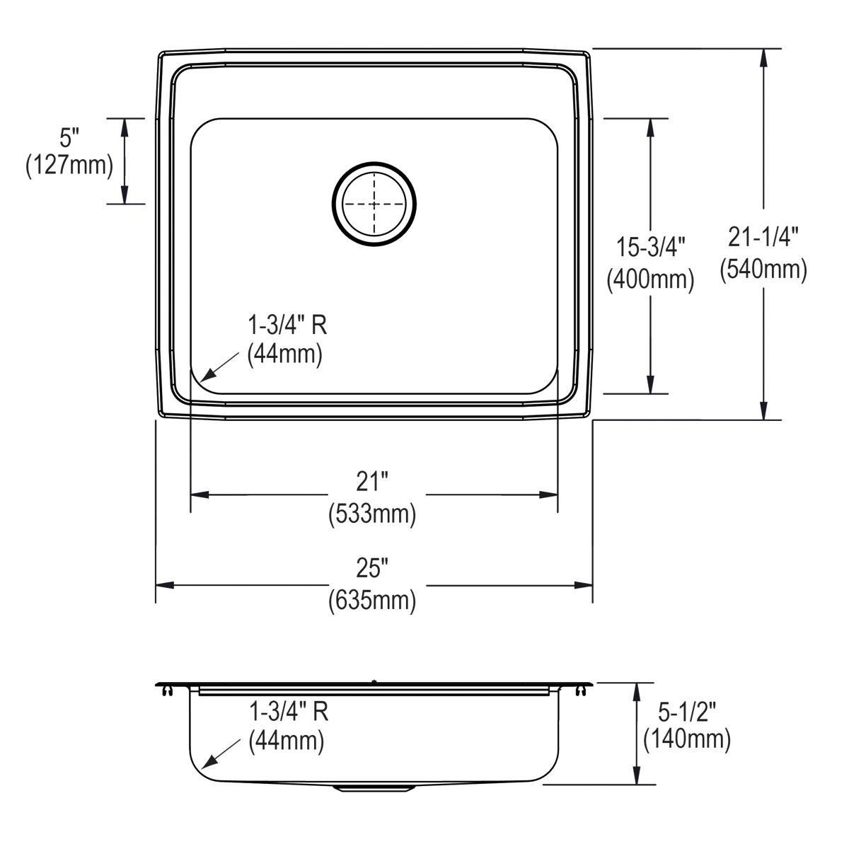 Elkay Lustrous Satin 25 x 21-1/4 in. Stainless Steel Single Bowl Drop-in Kitchen Sink in Lustrous Satin 