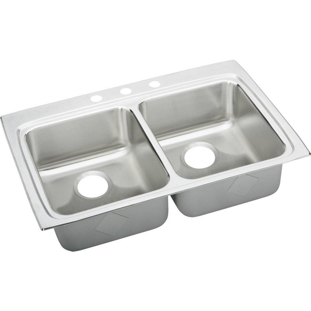 Elkay Lustrous Satin 33 X 22 Three Hole SR Stainless Steel CLIP SINK 
