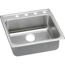 3 Hole Single Bowl Top Mount Square Kitchen Sink with Rear Center Drain in Lustrous Highlighted Satin