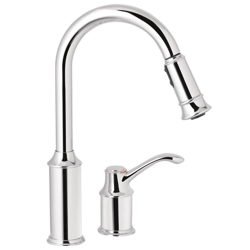 Moen Polished Chrome Single Handle Pull Down Kitchen Faucet with Power Clean and Reflex Technology 