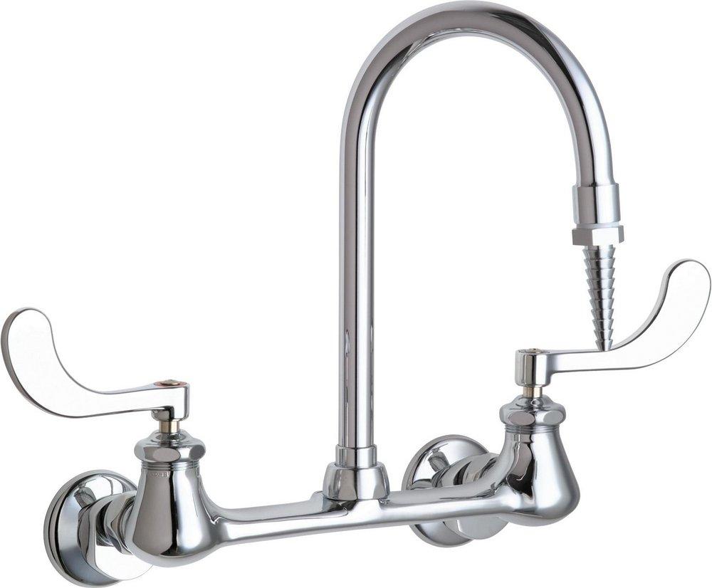 Chicago Faucets Polished Chrome 2-Hole Deckmount Hot and Cold Water Inlet Faucet with Double Wristblade Handle 