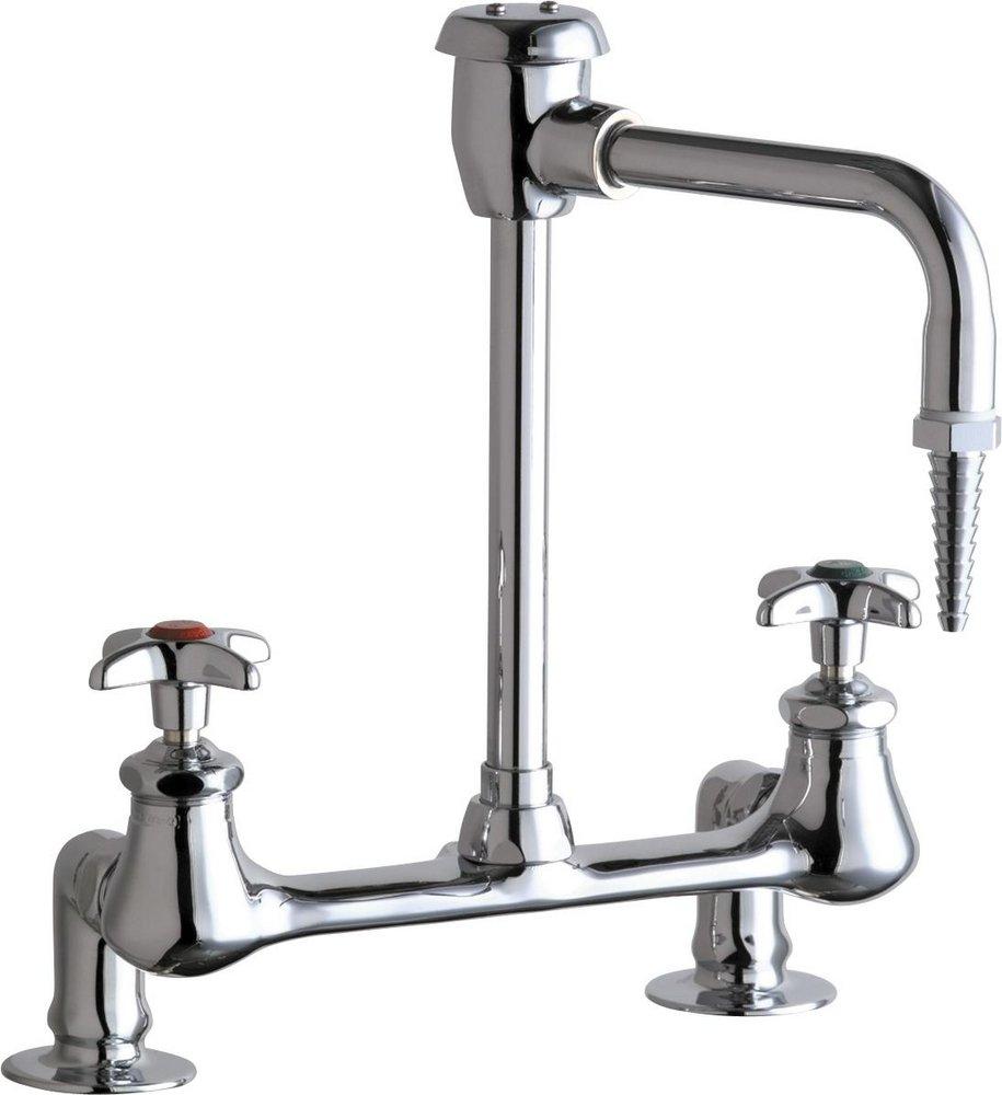Chicago Faucets Polished Chrome 2 Hole Deck Mount Centerset Cold Laboratory Faucet with Double Cross Handle 