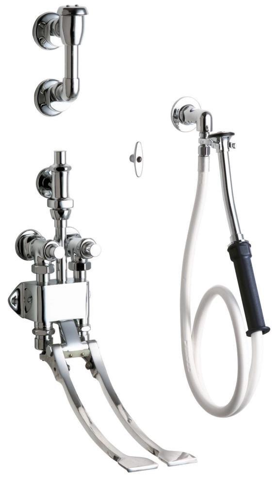 Chicago Faucets Polished Chrome Wall Mount Pedal Valve Bed Pan Cleaner 