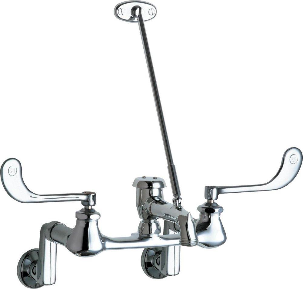 Chicago Faucets Polished Chrome Two Handle Wristblade Wall Mount Service Faucet 