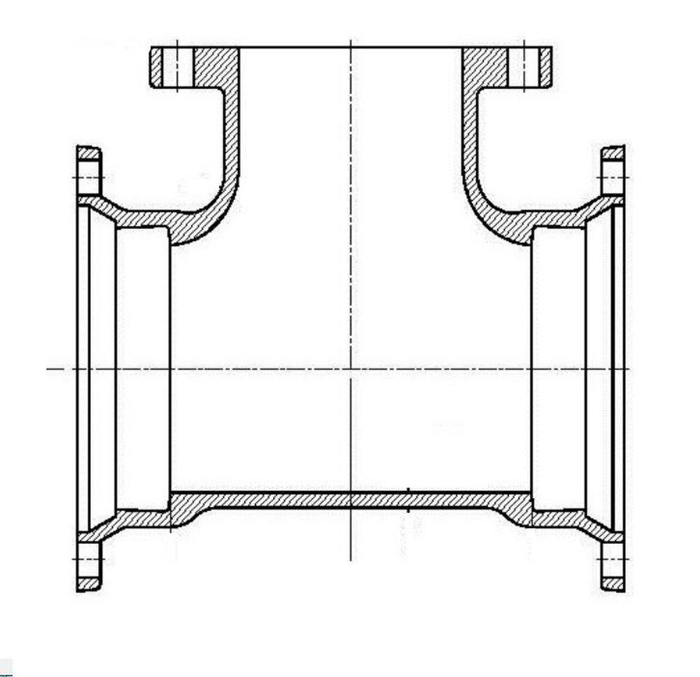 Mechanical Joint x Flanged Ductile Iron C153 Short Body  Reducing Tee (Less Accessories) 