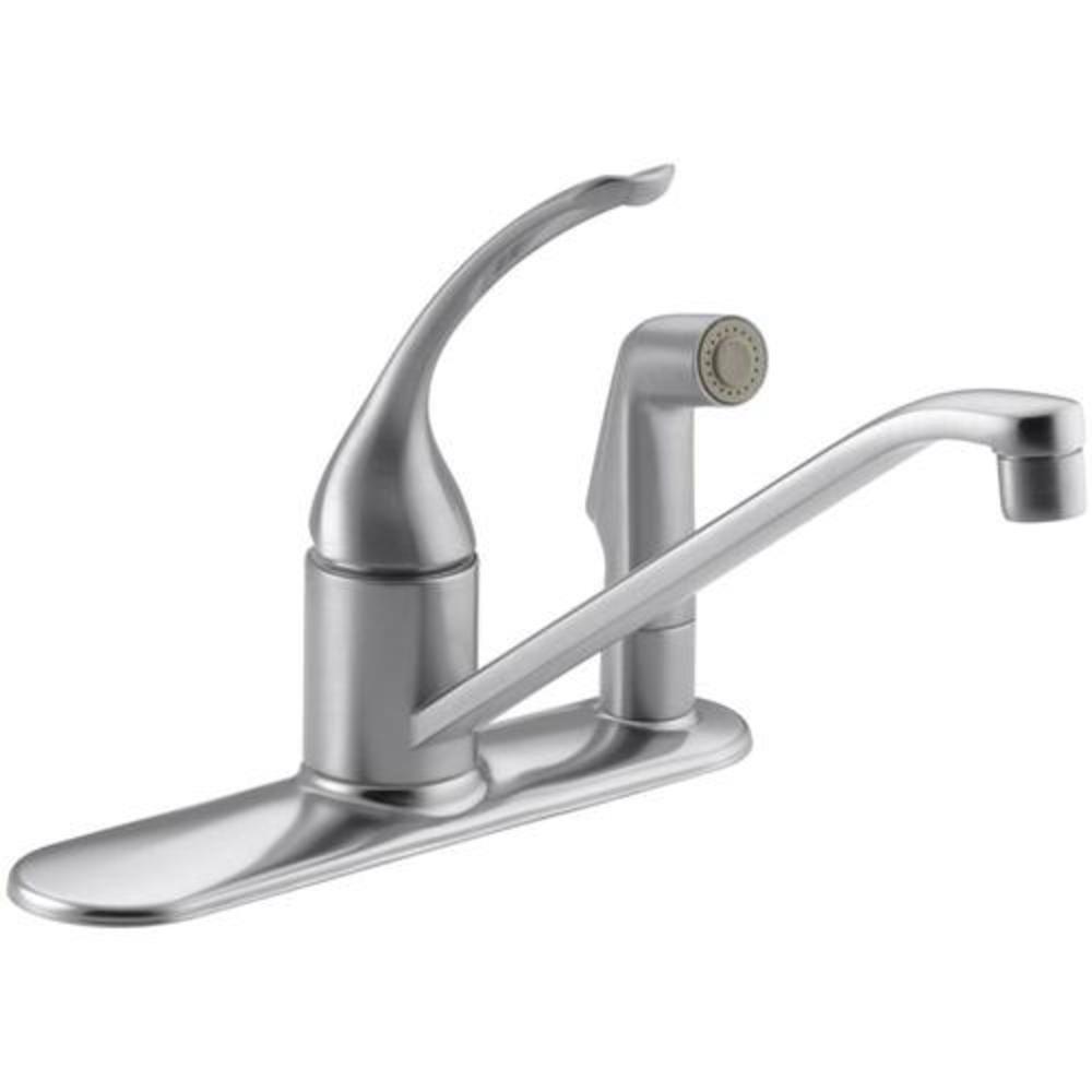 KOHLER Brushed Chrome 3-Hole Kitchen Faucet with Single Loop Handle, Sidespray and 8-1/2 in. Spout Reach 