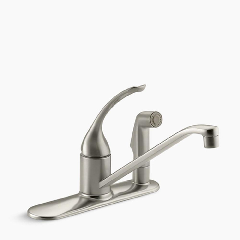 KOHLER Vibrant&reg; Brushed Nickel 3-Hole Kitchen Faucet with Single Loop Handle, Sidespray and 8-1/2 in. Spout Reach 