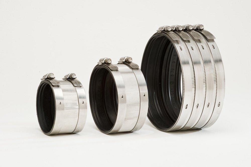 No Hub Reducing Domestic 301 Stainless Steel Coupling with Neoprene Gasket and Shield 