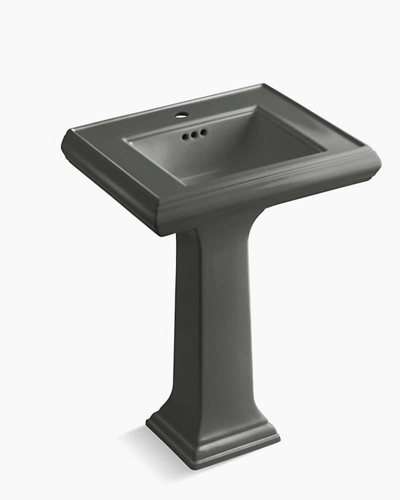 KOHLER Thunder&trade; Grey 1-Hole Pedestal Rectangular Bathroom Sink with Rear Center Drain 