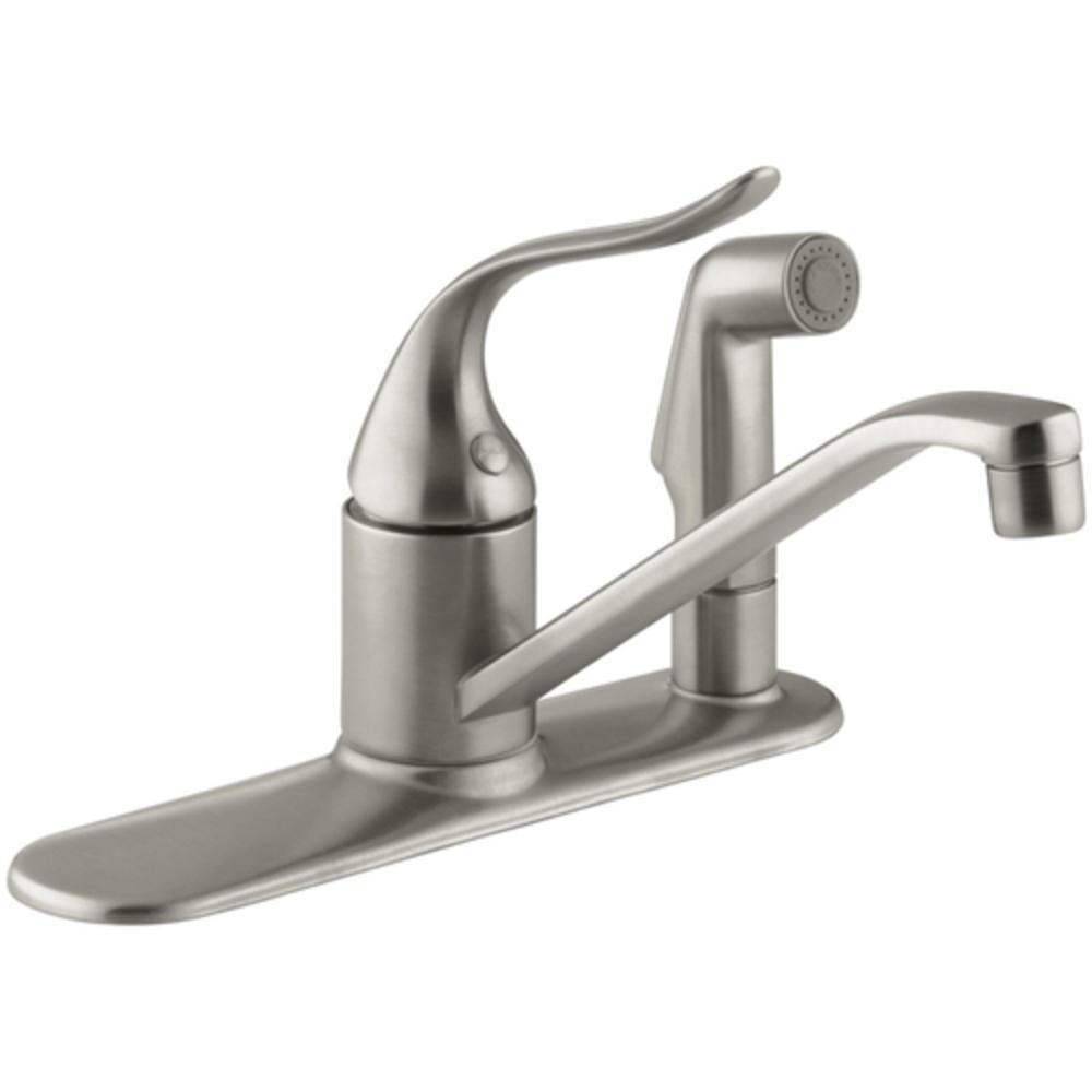 KOHLER Vibrant&reg; Brushed Nickel 3-Hole Kitchen Faucet with Single Lever Handle, Sidespray and 8-1/2 in. Spout Reach 