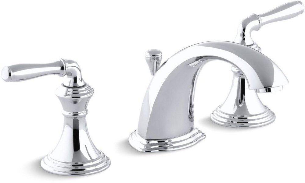 KOHLER Polished Chrome Two Handle Widespread Bathroom Sink Faucet with Metal Pop-Up Drain 