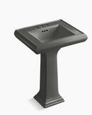 KOHLER Thunder&trade; Grey 3-Hole Pedestal Rectangular Bathroom Sink with 4 in. Faucet Centerset and Rear Center Drain 