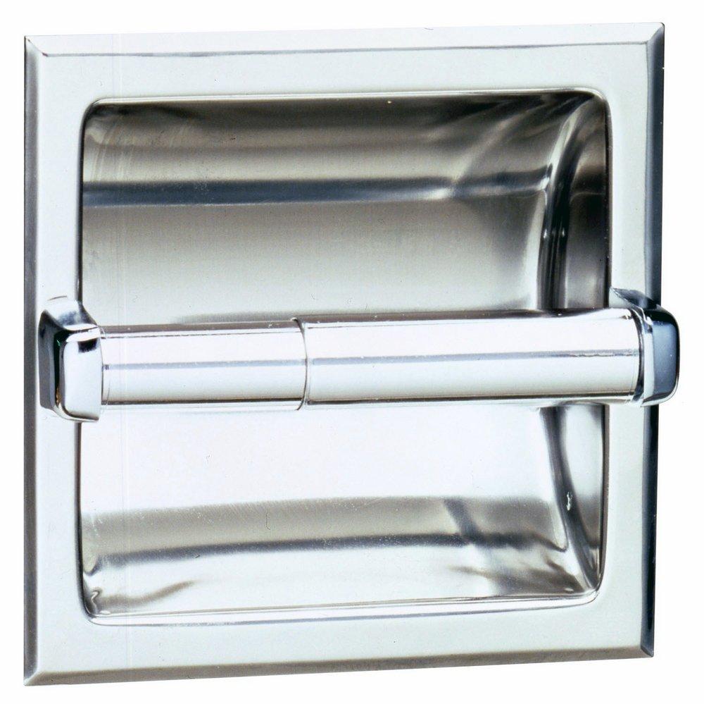 Bobrick Bright Polished Stainless Steel 6-1/8 x 6-1/8 in. Recessed Toilet Tissue Dispenser 