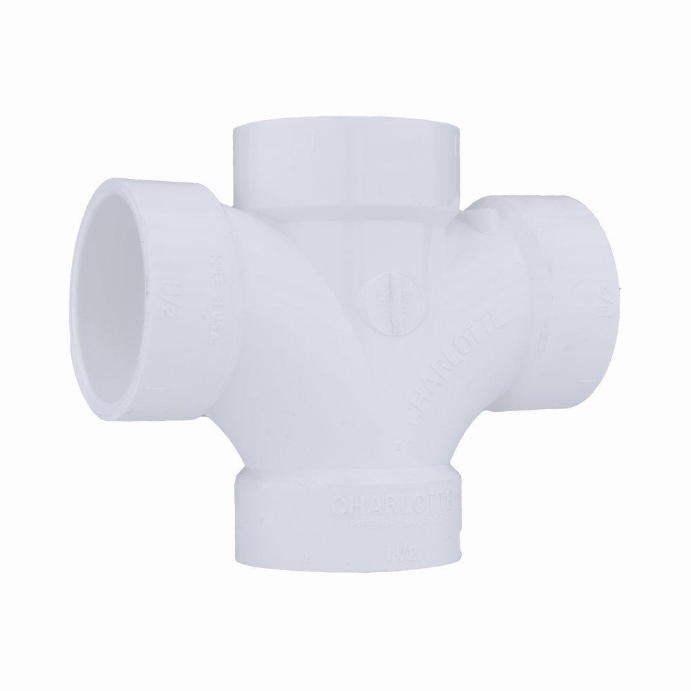 White PVC DWV Double Sanitary Tee 