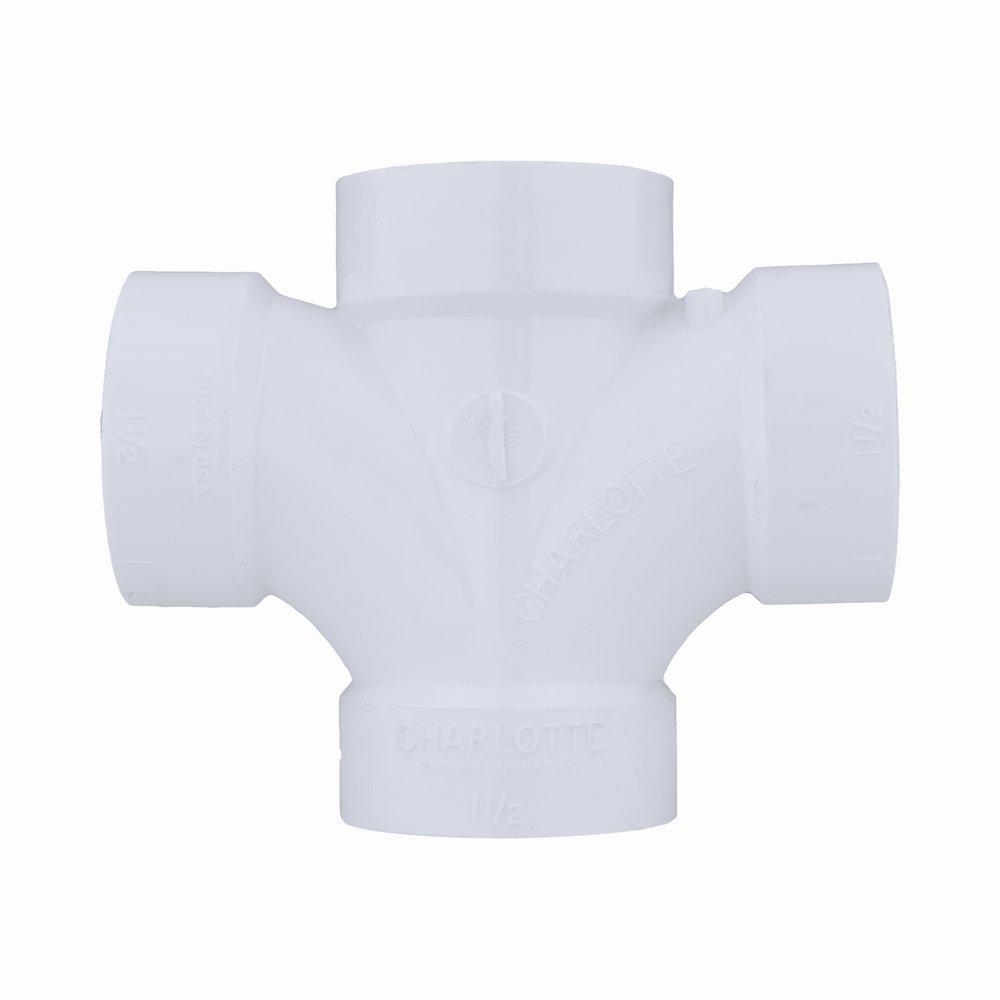 White PVC DWV Double Sanitary Tee 