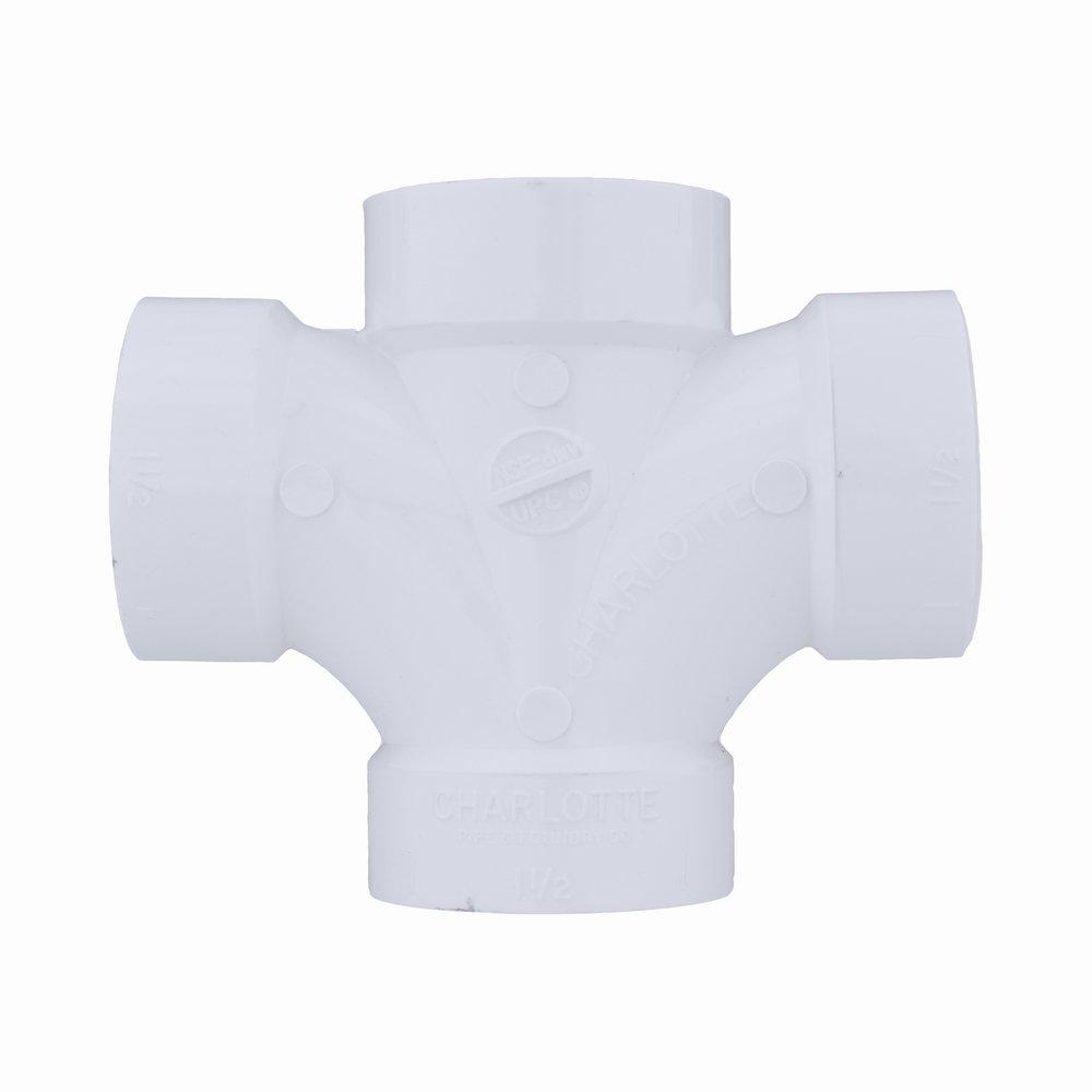 White PVC DWV Double Sanitary Tee 