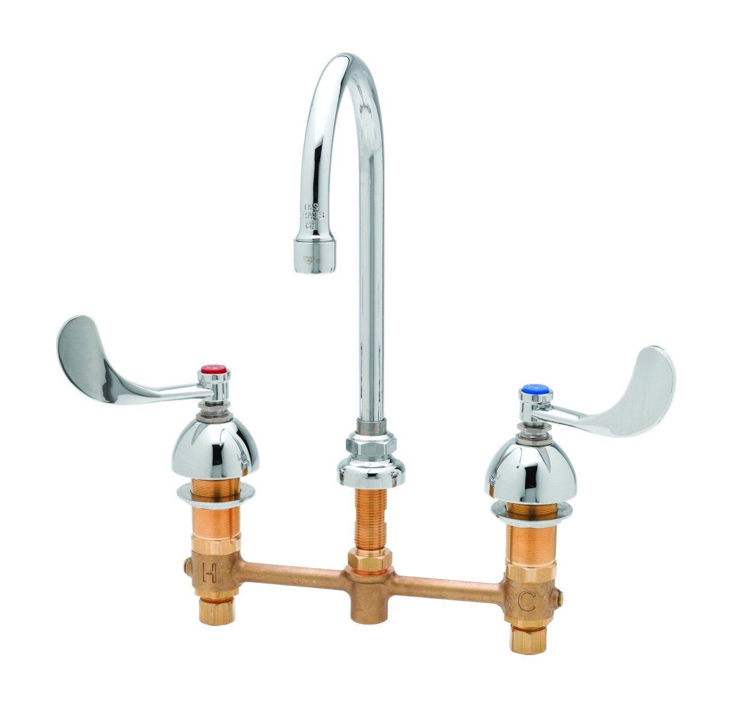 T&S Brass Chrome Plated Deckmount Medical Faucet with Rigid and Swivel Gooseneck 