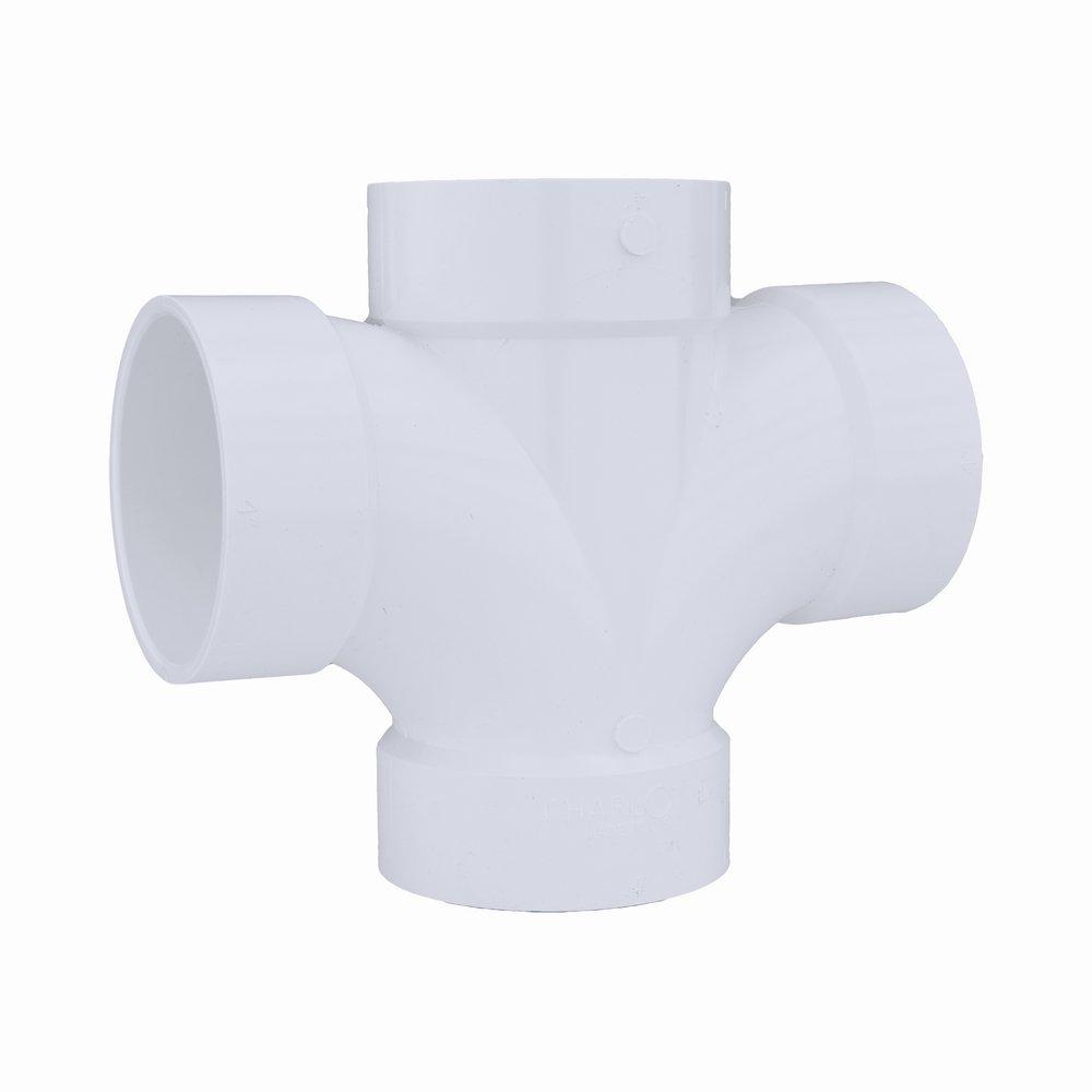 White PVC DWV Double Sanitary Tee 