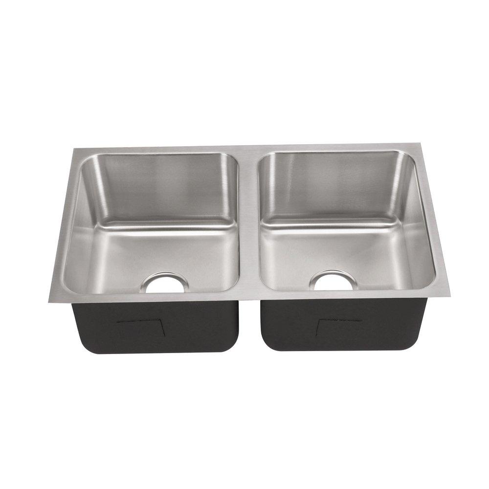 Just Manufacturing Brushed Steel 32 x 18 in. No Hole Stainless Steel Double Bowl Undermount Kitchen Sink 