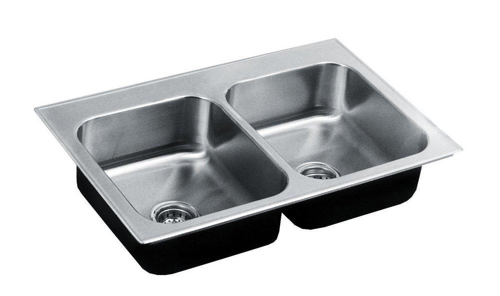 Just Manufacturing Satin 33 x 21 in. 3 Hole Stainless Steel Double Bowl Drop-in Kitchen Sink 