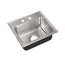 2 Hole Single Bowl Bar Sink with Center Drain and Faucet Ledge in Brushed Steel