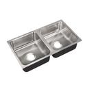 Just Manufacturing Brushed Steel Double Bowl Undermount Rectangular Kitchen Sink with Center Drain 