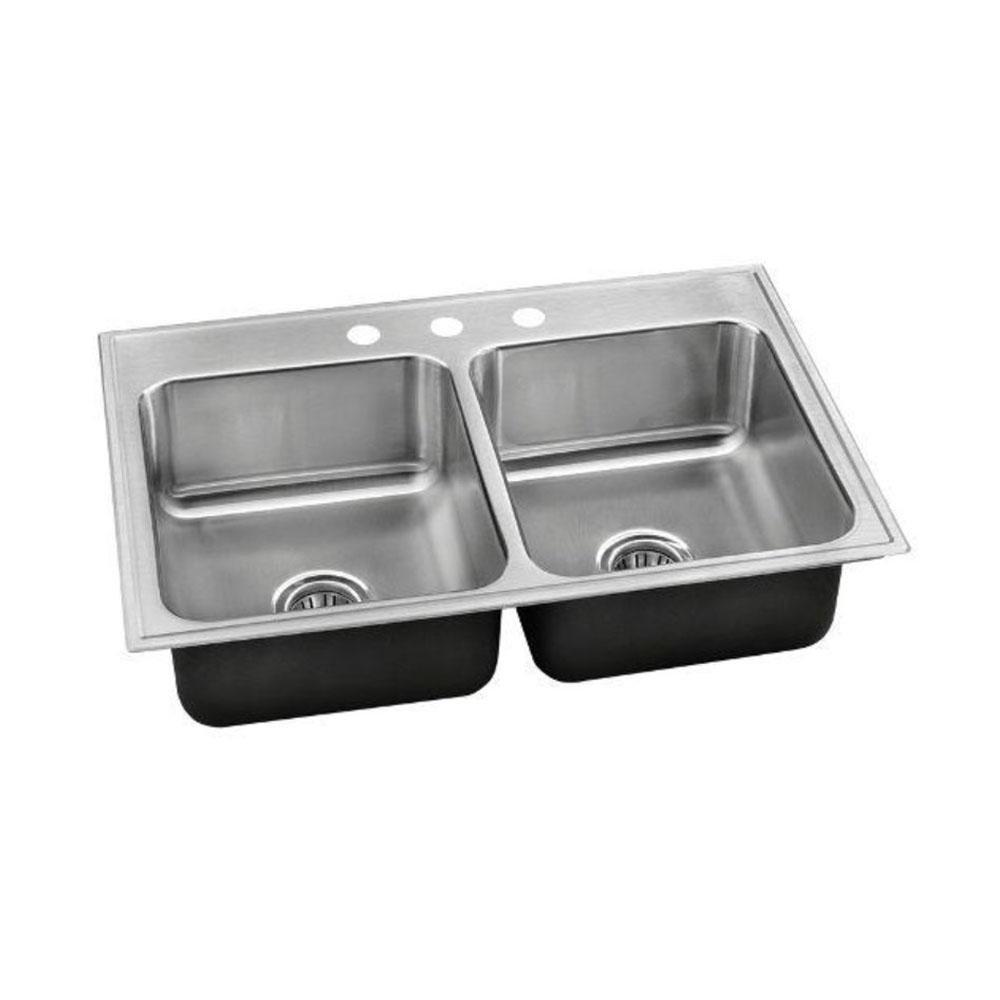 Just Manufacturing Brushed Steel 22 X 28 Three Hole Double Bowl SINK Stainless Steel 