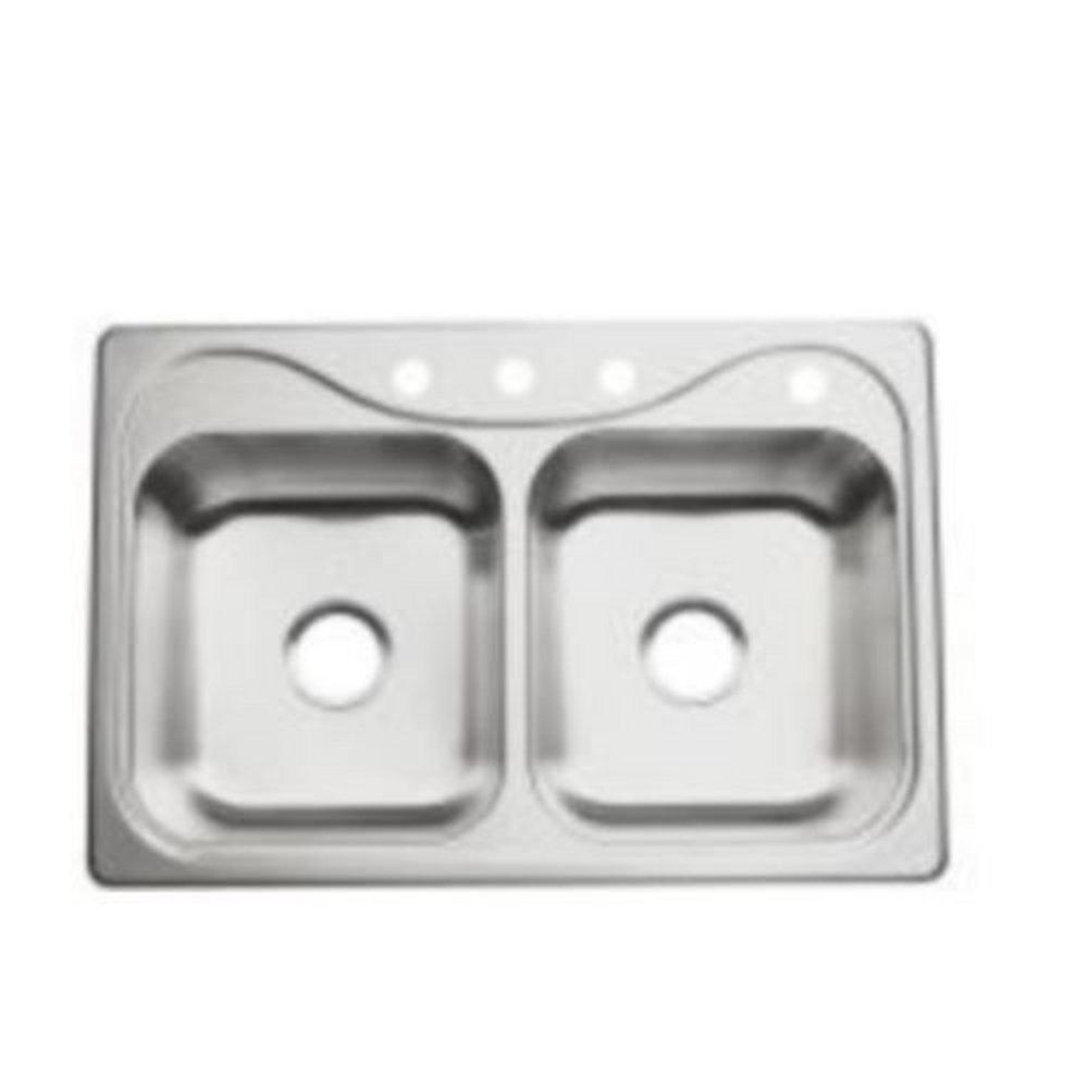 Sterling Satin Stainless Steel 33 x 22 in. 3 Hole Stainless Steel Double Bowl Drop-in Kitchen Sink in Satin Stainless Steel 