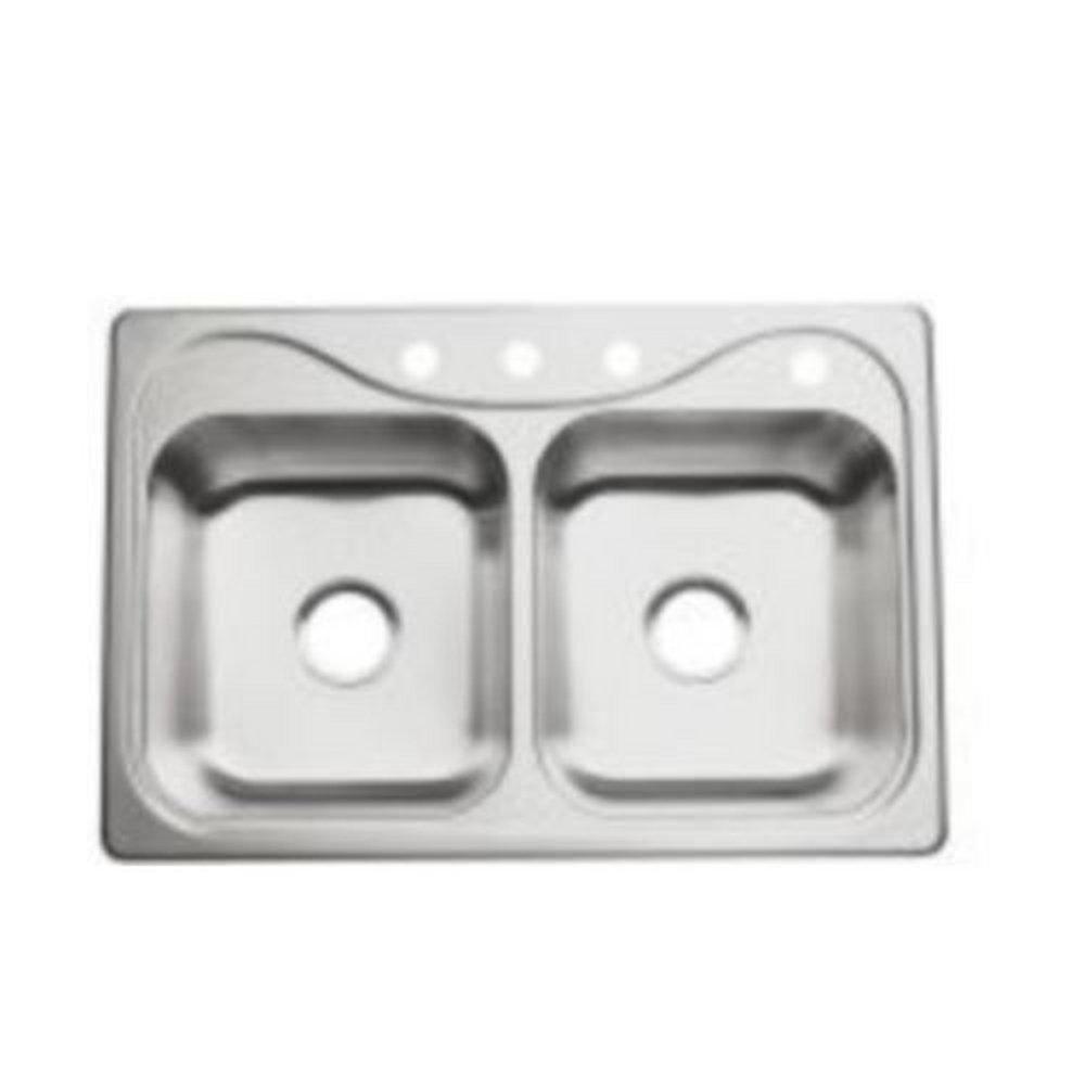 Sterling Satin Stainless Steel 33 x 22 in. Stainless Steel Double Bowl Drop-in Kitchen Sink in Satin Stainless Steel 