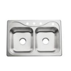 33 x 22 in. 4 Hole Stainless Steel Double Bowl Drop-in Kitchen Sink in Satin Stainless Steel